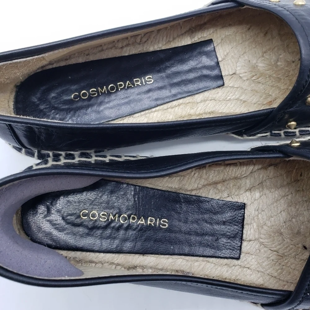 CosmoParis black leather gold studded espadrille shoes Women EU 38 Made in Spain